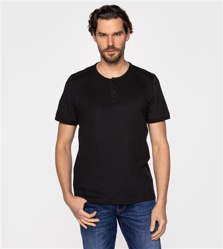 T-shirt z rozpinanym dekoltem HENLEY 4587 BLACK