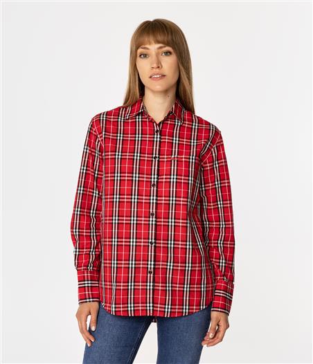 Koszula damska oversize w kratę LENA 2489 RED CHECK