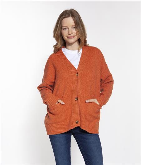 Krótki kardigan damski oversize MAI 1219 APRICOT ORANGE