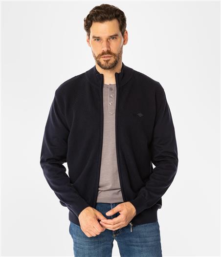 Rozpinany sweter męski ze stójką LEMIR 9103 NAVY BLAZER