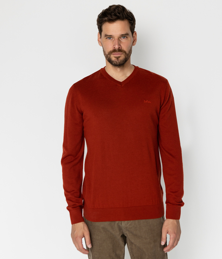 Sweter męski regular z wełną merino RIVER MERA RED OCHRE