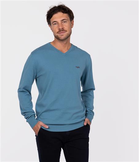 Sweter z bawełny organicznej ADAM ORGANIC STORM BLUE