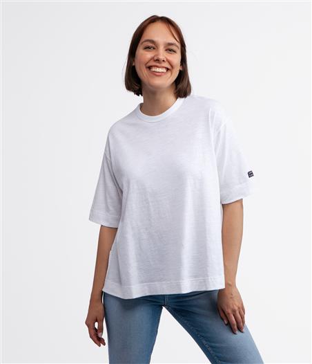 T-shirt oversize z lnem OMENA 8515 WHITE