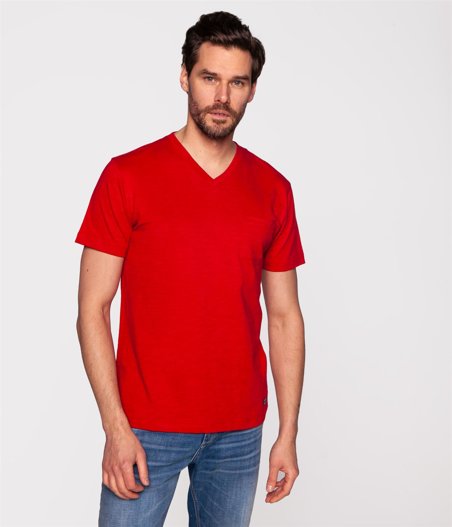 T-shirt slim z dekoltem w serek TOBY 1560 RED