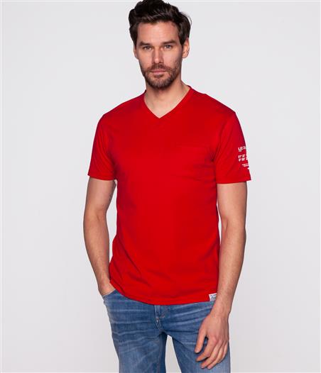 T-shirt slim z kieszenią i dekoltem w serek COORDINATE2 1557 RED